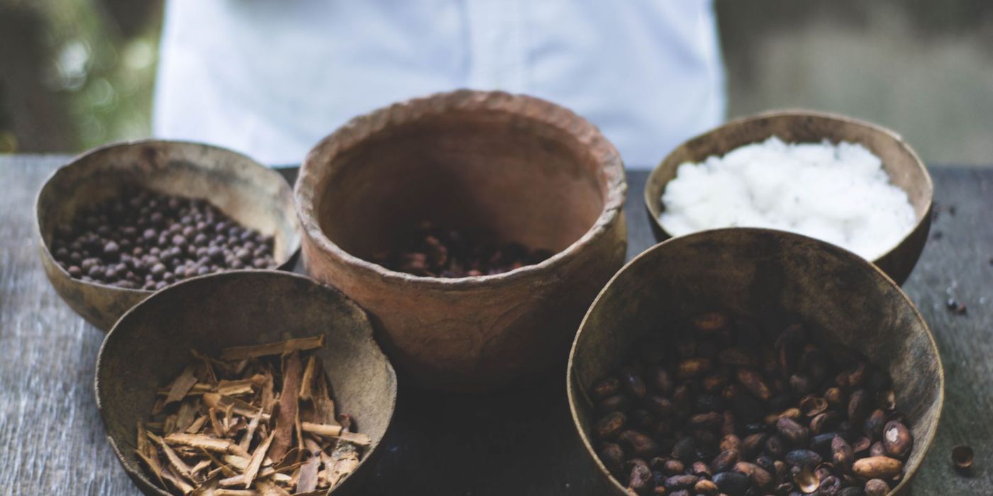 Bowls of raw ingredients and spices